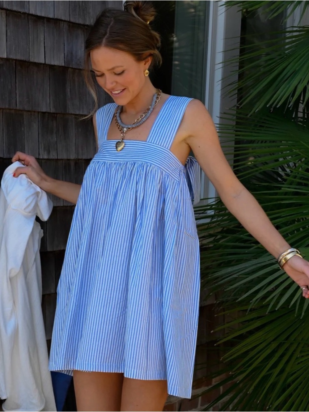 Blue Striped Sleeveless Babydoll Dress